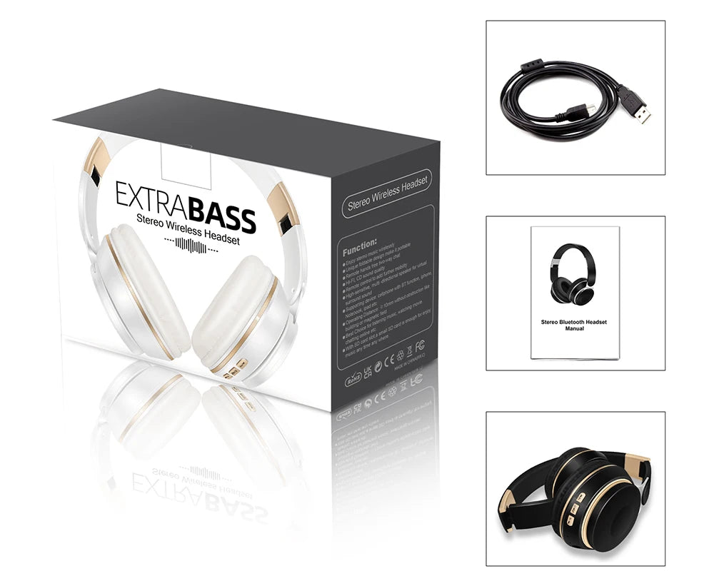Auriculares inalámbricos Bluetooth con tarjeta SD y micrófono.