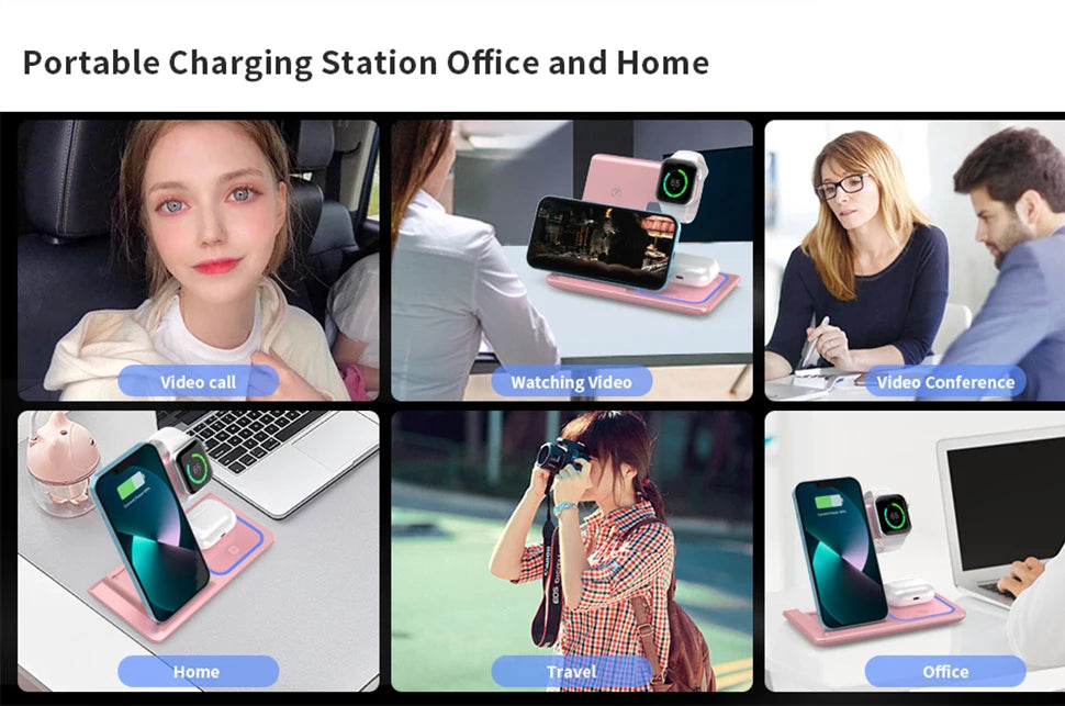 3 in 1 Wireless Charger Stand Pad Foldable Fast Charging Station Dock For iPhone 17 16 15 14 13 12 11 X 8 Apple Watch Airpods