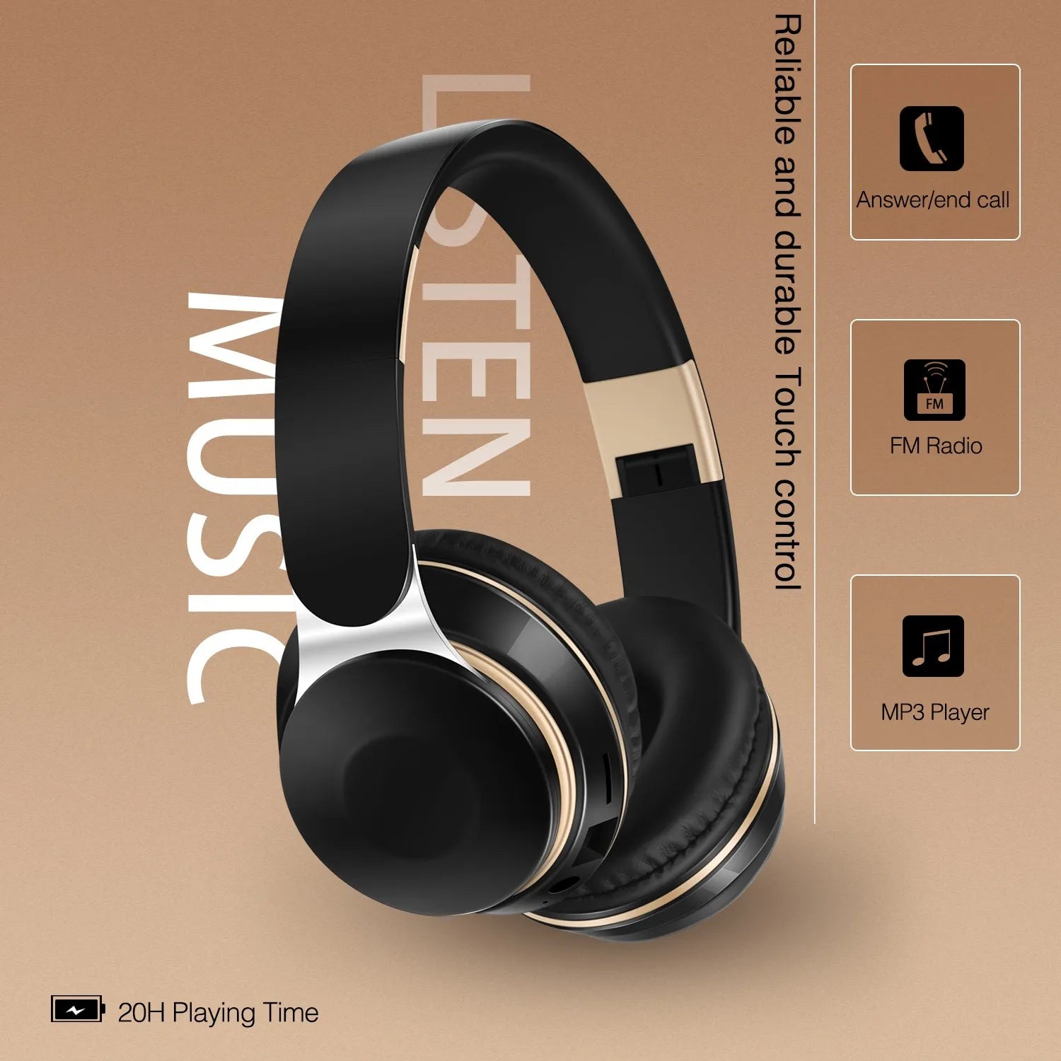 Auriculares inalámbricos Bluetooth con tarjeta SD y micrófono.