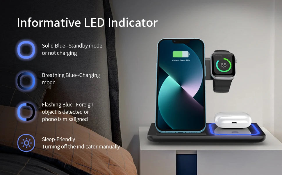3 in 1 Wireless Charger Stand Pad Foldable Fast Charging Station Dock For iPhone 17 16 15 14 13 12 11 X 8 Apple Watch Airpods
