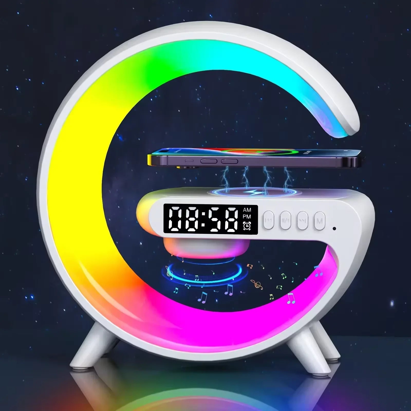 Multifunction Wireless Charger Stand with RGB Light & Bluetooth Speaker