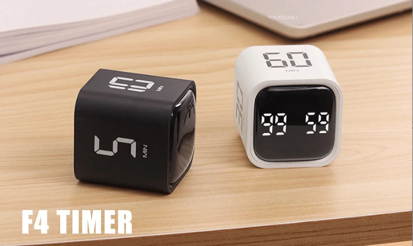 Temporizador cúbico de productividad con sensor de gravedad y pantalla LED.