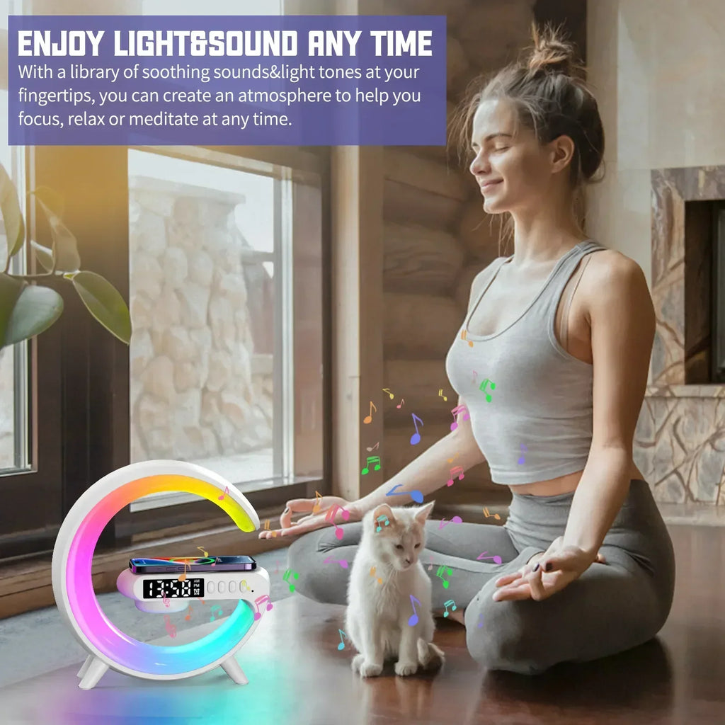 Soporte de carga inalámbrica multifunción con luz RGB y altavoz Bluetooth