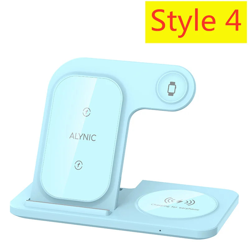 3 in 1 Wireless Charger Stand Pad Foldable Fast Charging Station Dock For iPhone 17 16 15 14 13 12 11 X 8 Apple Watch Airpods