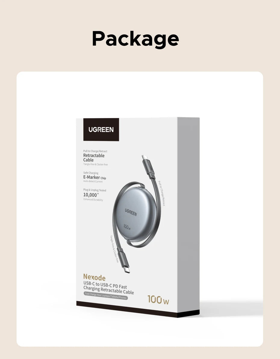 Cable USB-C retráctil de carga rápida