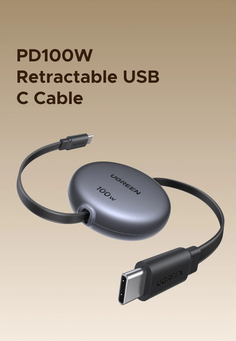 Cable USB-C retráctil de carga rápida