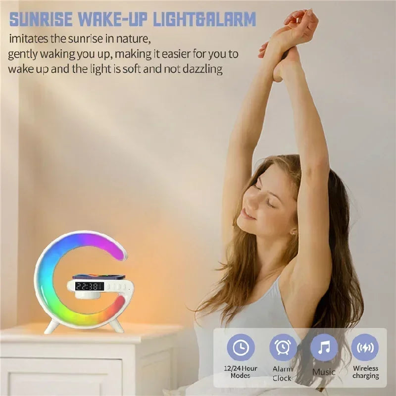 Soporte de carga inalámbrica multifunción con luz RGB y altavoz Bluetooth
