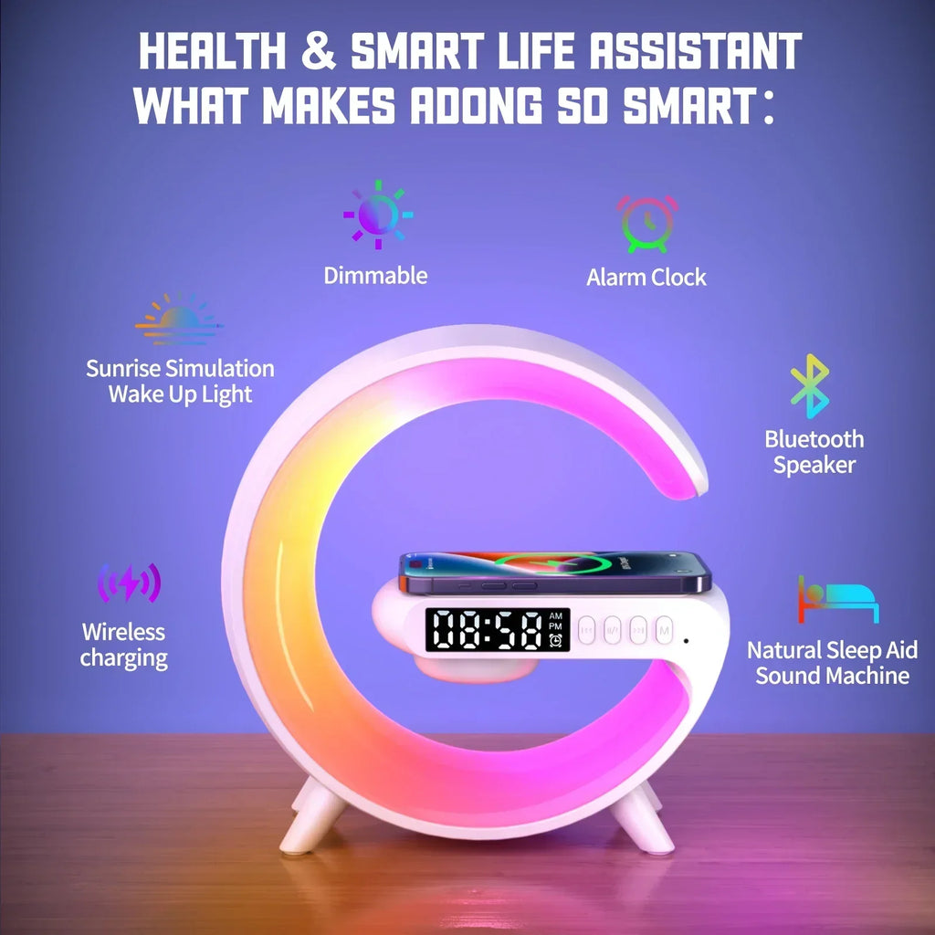 Soporte de carga inalámbrica multifunción con luz RGB y altavoz Bluetooth
