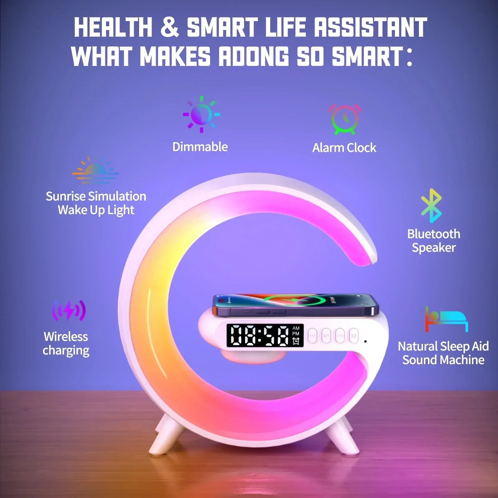 Multifunction Wireless Charger Stand with RGB Light & Bluetooth Speaker