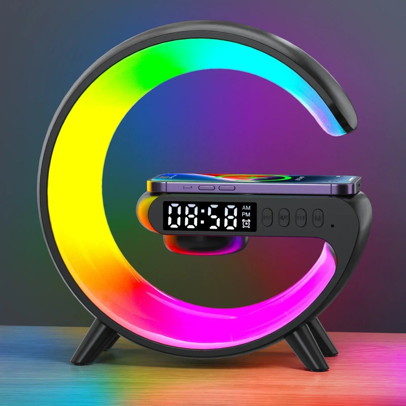 Multifunction Wireless Charger Stand with RGB Light & Bluetooth Speaker