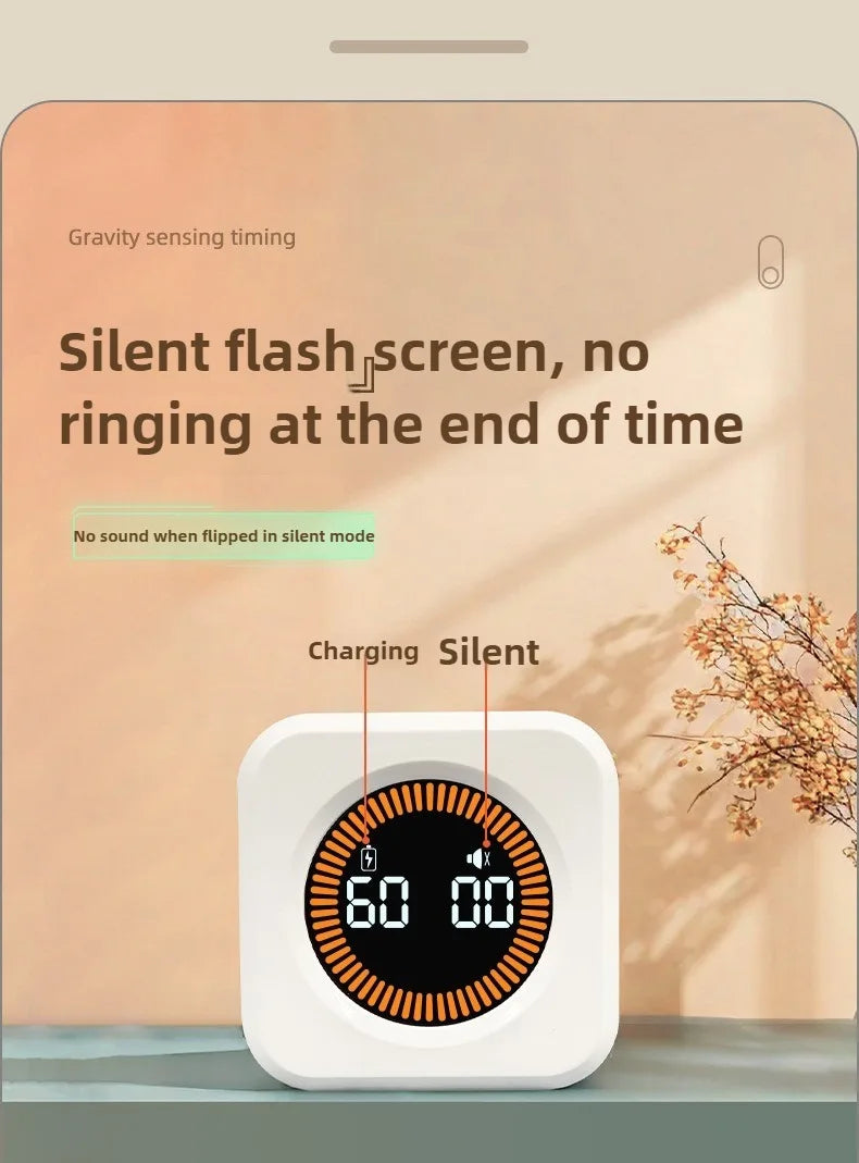 Temporizador cúbico de productividad con sensor de gravedad y pantalla LED.