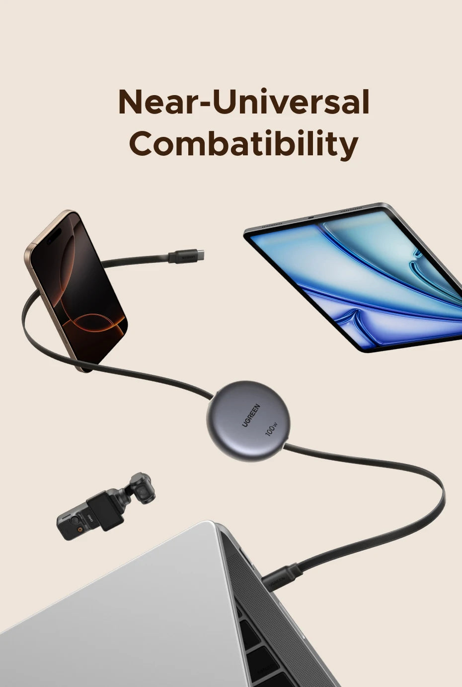 Cable USB-C retráctil de carga rápida