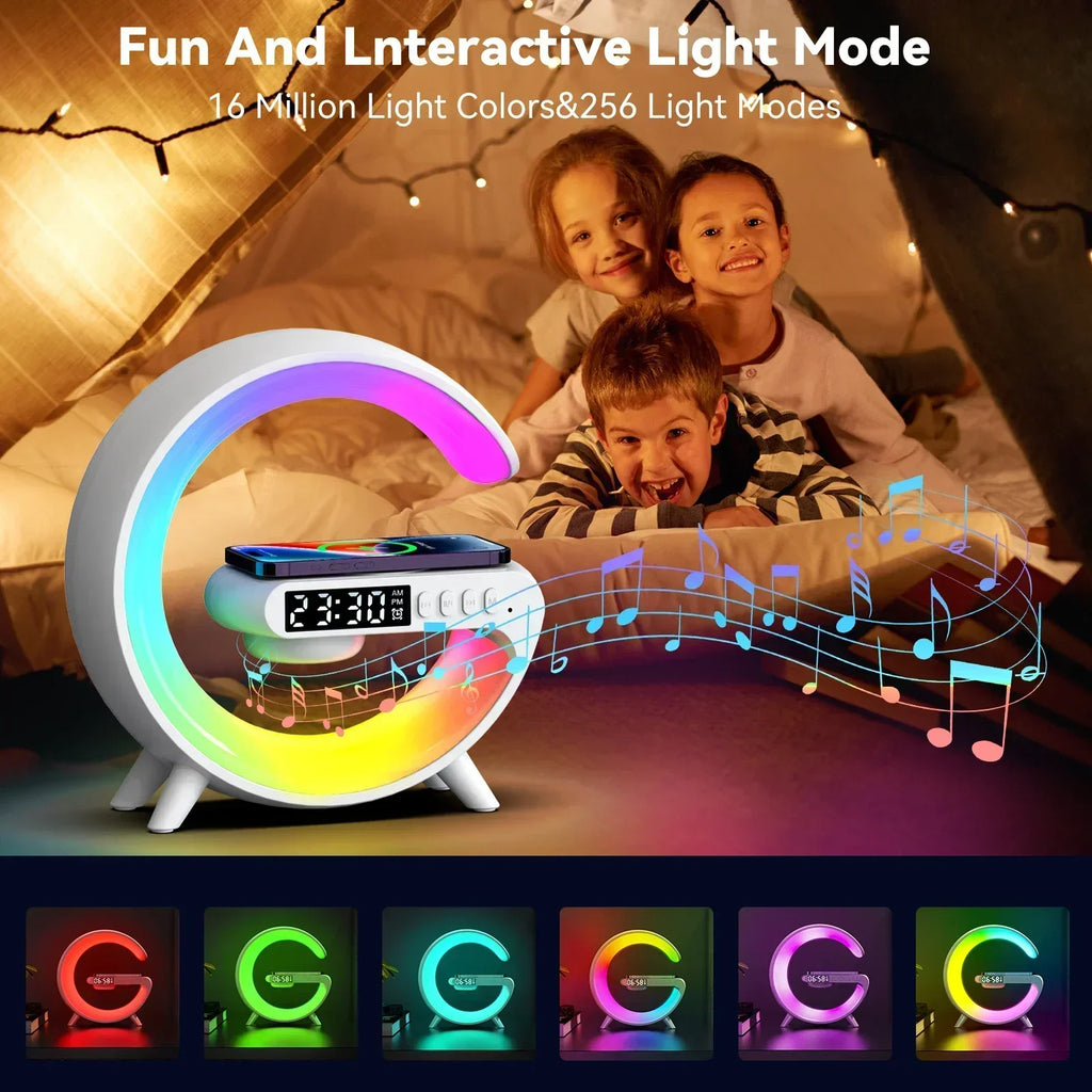 Soporte de carga inalámbrica multifunción con luz RGB y altavoz Bluetooth
