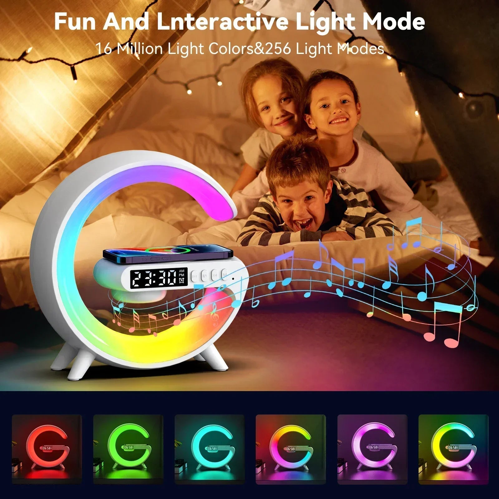 Multifunction Wireless Charger Stand with RGB Light & Bluetooth Speaker