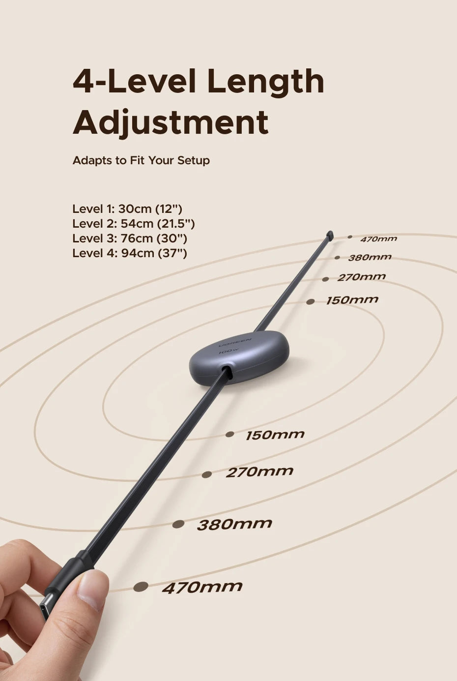 Cable USB-C retráctil de carga rápida