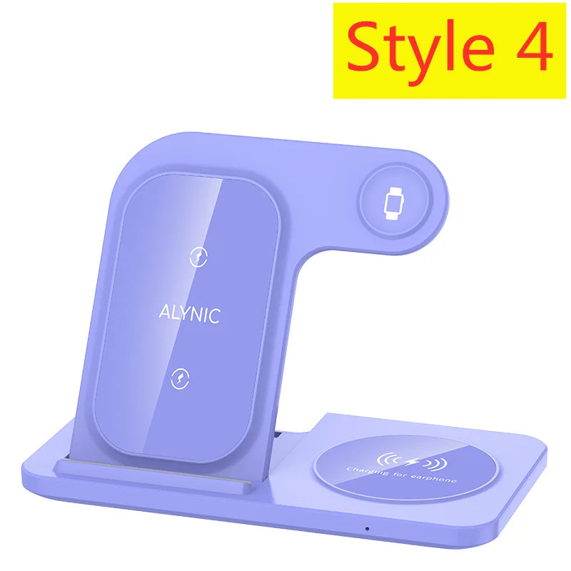 3 in 1 Wireless Charger Stand Pad Foldable Fast Charging Station Dock For iPhone 17 16 15 14 13 12 11 X 8 Apple Watch Airpods