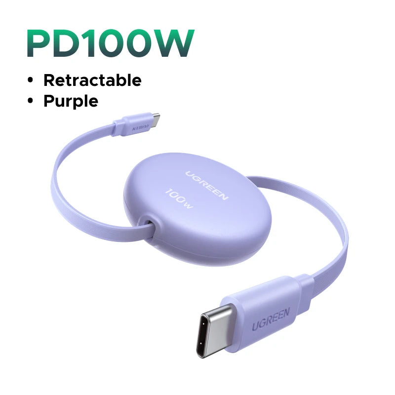 Cable USB-C retráctil de carga rápida