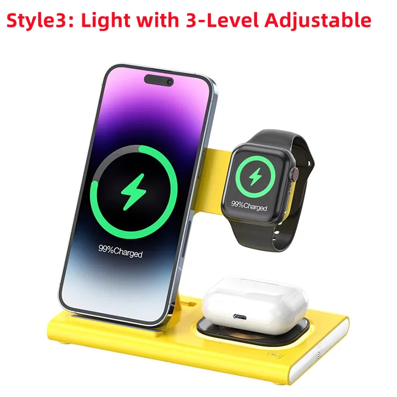 3 in 1 Wireless Charger Stand Pad Foldable Fast Charging Station Dock For iPhone 17 16 15 14 13 12 11 X 8 Apple Watch Airpods
