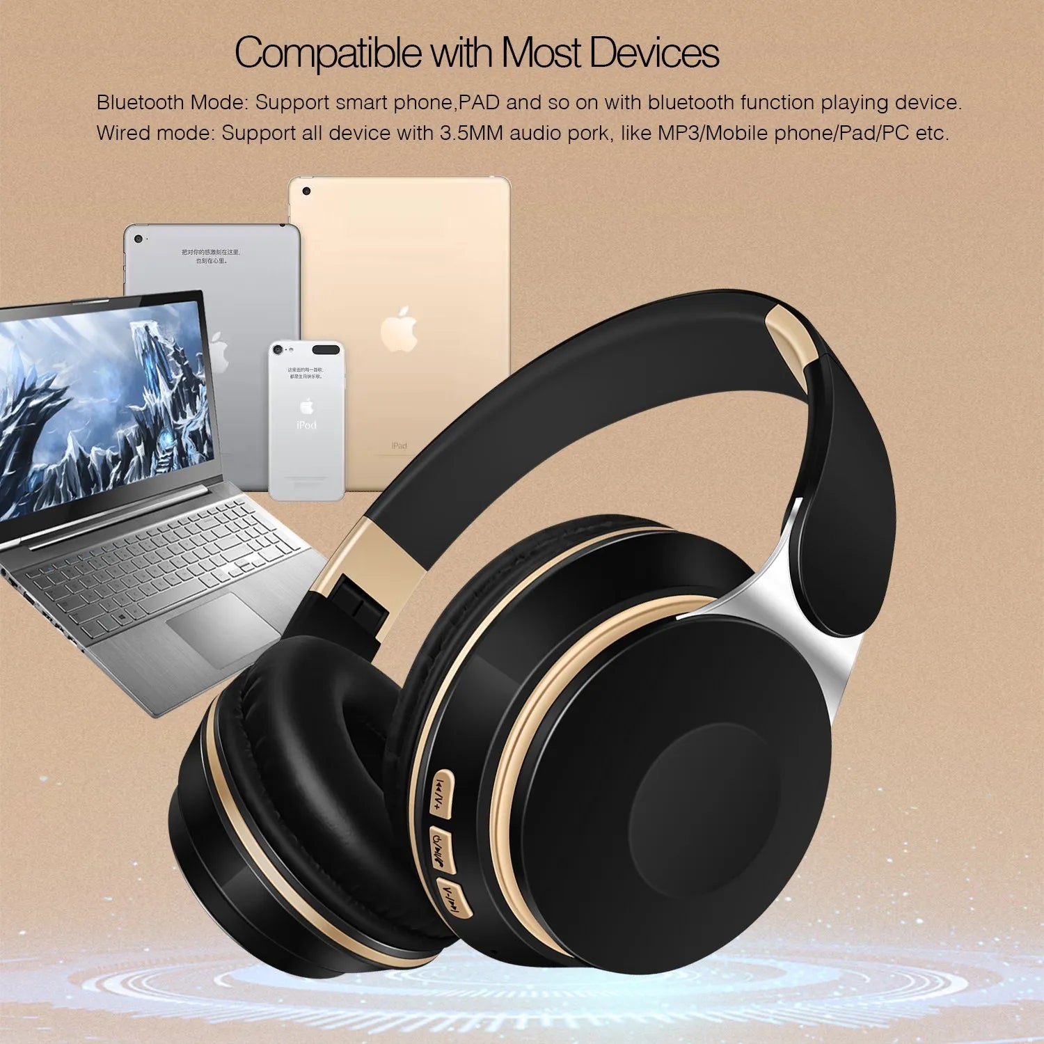 Wireless Bluetooth Headphones with SD Card & Mic