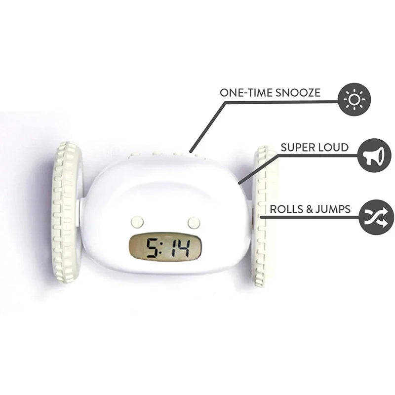 Robot Alarm Clock On Wheels – Perfect for Heavy Sleepers & Kids