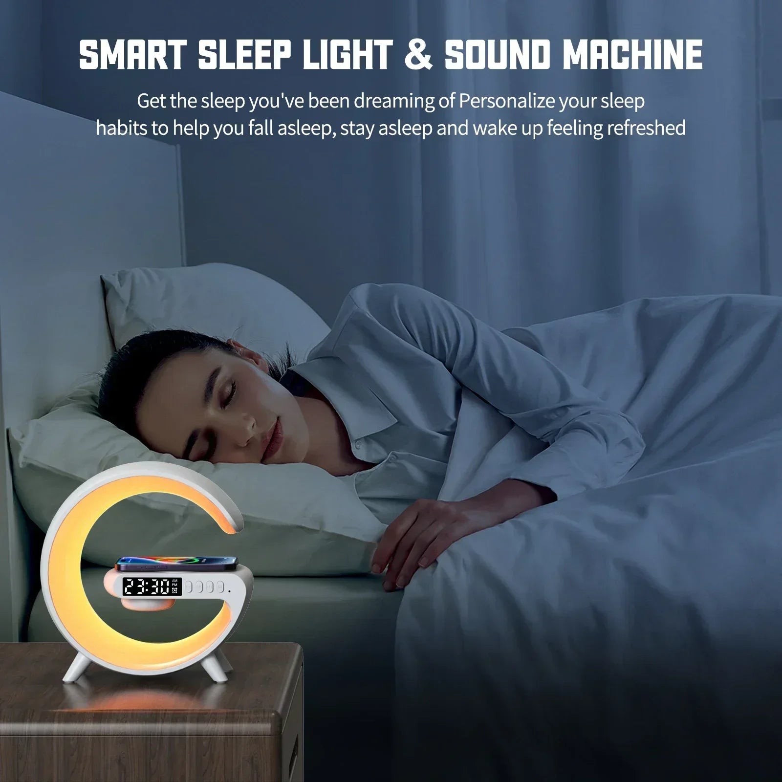 Soporte de carga inalámbrica multifunción con luz RGB y altavoz Bluetooth